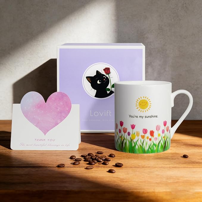 Lovfit Tulip Color Changing 12oz Ceramic Coffee Mug | Heat Sensitive You are My Sunshine Cup, Sunflower Birthday Gift for Women Friends Family, Home Office Use - Image 4
