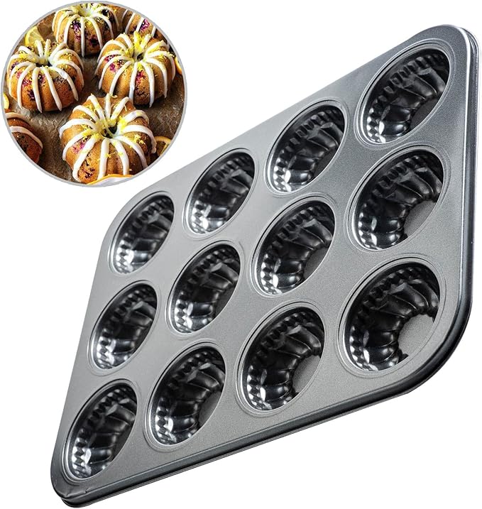 Mini Bndt Cake Pan, Nonstick Brownie Bowl Pan, 12-Cavity Fluted Small Round Cake Mold for Fall Baking & Thanksgiving Muffin Bavarois - Image 5