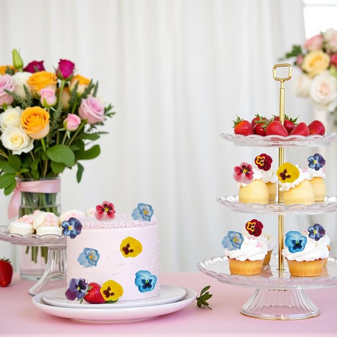 60pcs Edible Flowers Cake Decorations – Edible Flowers Cupcake Toppers | Edible Flowers Pansy Cake Toppers Decorations Wafer Paper, Flower Cupcake Toppers for Wedding Birthday Party - Image 4