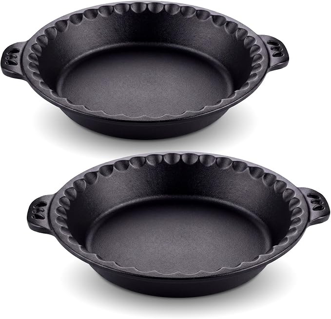 LemonRoad 2 Pcs Cast Iron Pie Pan for Apple Pumpkin Cherry Pies Quiche & Tarts 10" Pan with Crimped Edges and Handles for Thanksgiving Christmas Gift Kitchen Indoor Outdoor Picnic by Unknown