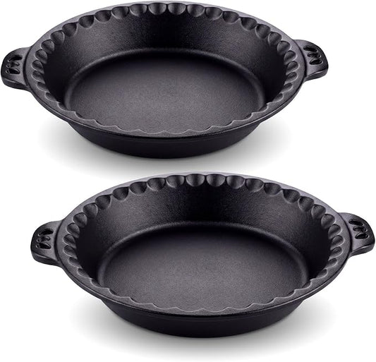 LemonRoad 2 Pcs Cast Iron Pie Pan for Apple Pumpkin Cherry Pies Quiche & Tarts 10" Pan with Crimped Edges and Handles for Thanksgiving Christmas Gift Kitchen Indoor Outdoor Picnic by Unknown