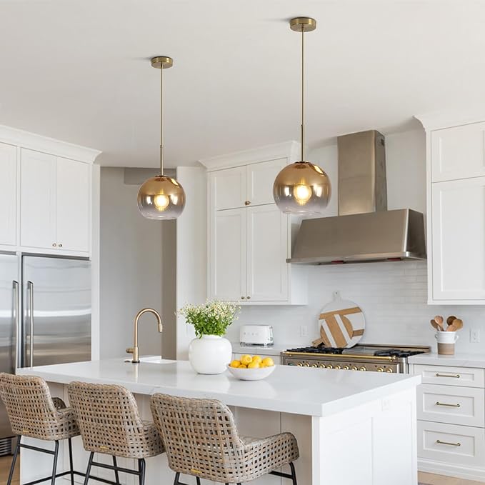 KCO Lighting 1-Light Modern Glass Pendant Lights Large Gold Globe Pendant Light Mid Century Single Pendant Light Kitchen Island Dining Room Lighting Fixtures Ceiling Hanging - Image 4