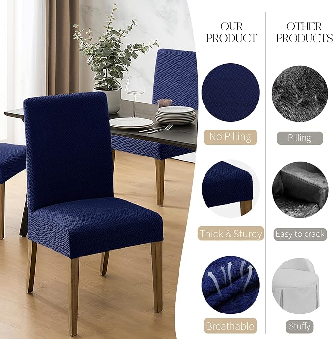 MOSAYT 100% Waterproof Dining Room Chair Covers Set of 6, Super Fit Stretch Jacquard Parson Chairs Slipcovers Removable Washable Chair Seat Protectors for Home, Kitchen, Banquet (Navy Blue - XL) - Image 4