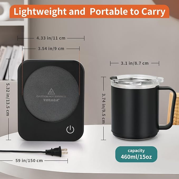 VOBAGA Coffee Mug Warmer Set with Auto Shut Off, 15 oz Coffee Mug Gift Set & 3 Temperature Settings Home Office Desk Accessories Valentine's Day Gift - Image 5