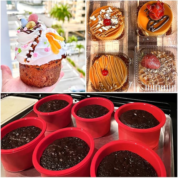 Alimat PluS 4 Inch Round Cake Pan Silicone, 5 Pack Mini Cake Pans with 100 Pieces Parchment Paper, Silicone Cake Molds for Multilayer Cakes, Puddings