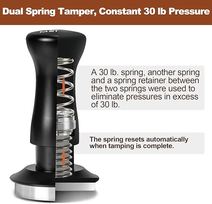 MEION Espresso Tamper 58.5mm Coffee Tamper, Calibrated Dual Spring Loaded Barista Tamper with Stainless Steel Base, Comes with aluminum storage pad (58.5MM, Black)