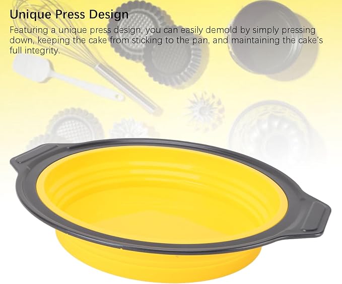 Cake Baking Pan, Silicone Cake Pan Foldable Press Type Quick Release Round Baking Pan for Layer Cake Cheese Cake Chiffon Cake (Yellow) - Image 7