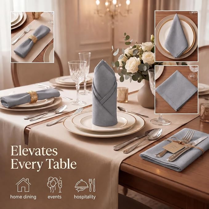Urban Villa Cloth Napkins Cotton 20x20 (Set of 12) Gray - Image 2