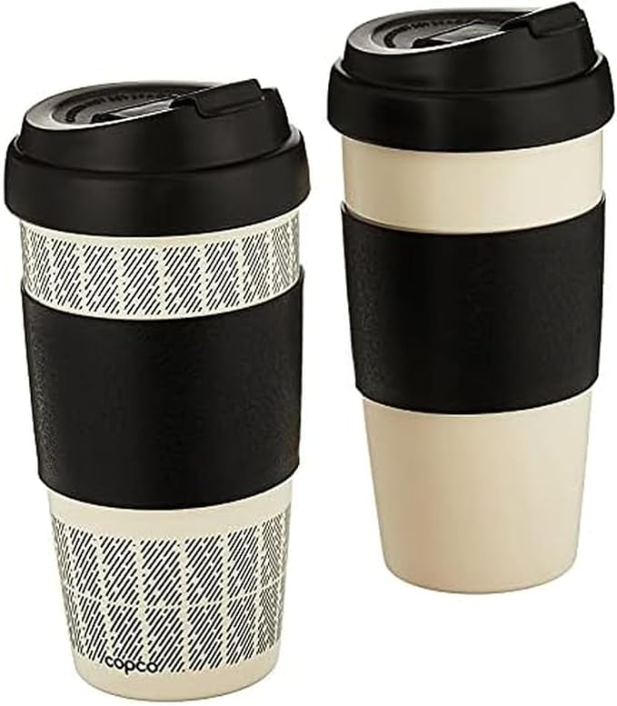 Copco 5237160 Reusable, Insulated Double Wall Travel Mugs 16-ounce White/Black , 2 Count ( Pack of 1) by Copco