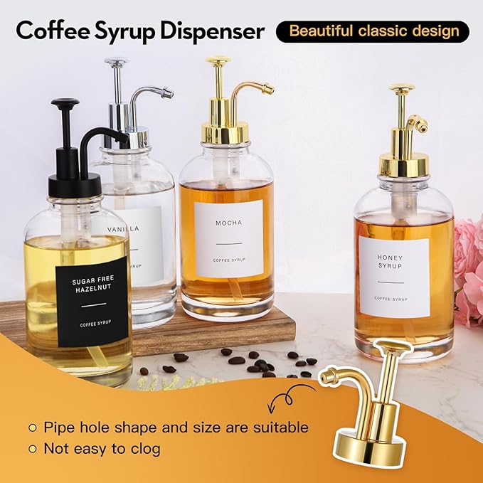 Coffee Syrup Dispenser-2pack,16.9 oz 500ml,Coffee Bar Accessories,Syrup Pump Dispenser for Coffee Bar,Contains Cleaning Tools, Funnel