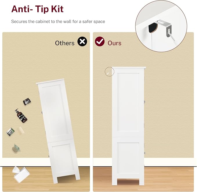 TEENFON 43'H Pantry Cabinet with 4 Doors, Kitchen Cabinet with 6 Door Shelves, Storage Cabinet-Kitchen Pantry for Living Room, Dining Room, Bathroom, White - Image 9