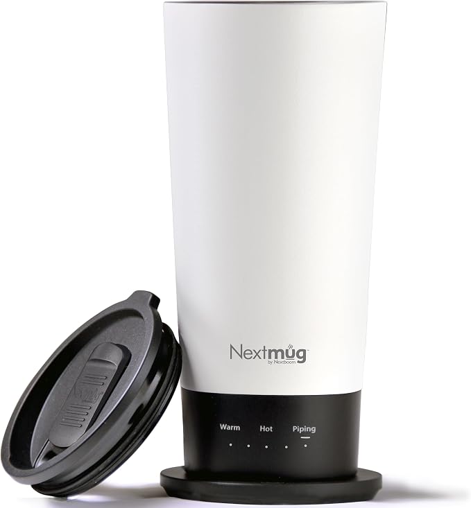 Nextmug Go - Temperature-Controlled, Self-Heating Travel Mug | (White - 16 oz.) – No App, Long-Lasting Battery for Work & Study, Great Gift for Coffee Lovers by NextmugbyNextboom