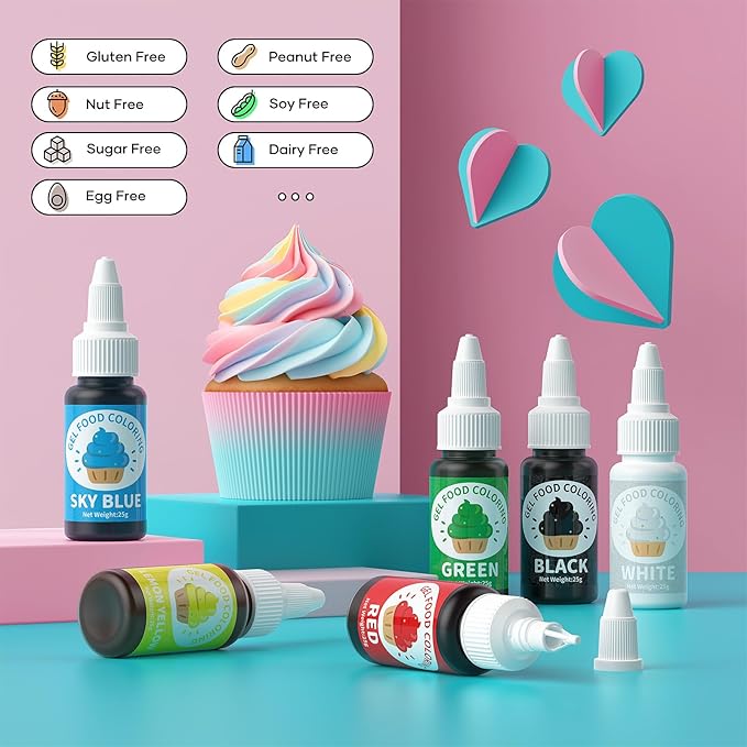 Gel Food Coloring for Cake Decorating - 6 Concentrated Assorted Edible Color Food Grade Vibrant Food Dye Tasteless Food Color for Cake Decorating Baking Easter Egg Icing Fondant Cooking- 25g/Bottle