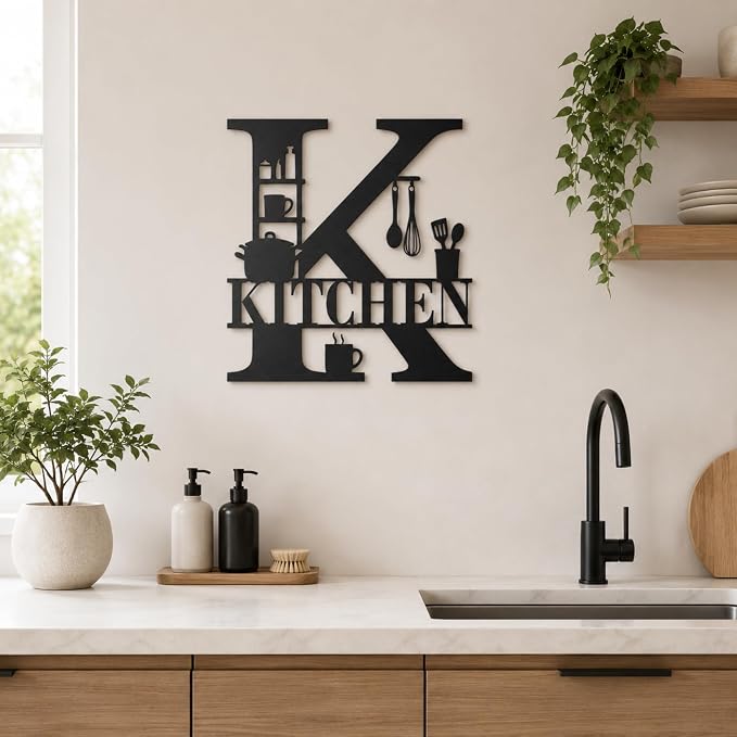 Kitchen Metal Wall Decor, Farmhouse Kitchen Sign, 14 Inch | 14-inch matte black metal kitchen sign with pre-drilled holes for farmhouse, modern, rustic, or industrial wall decor. - Image 4