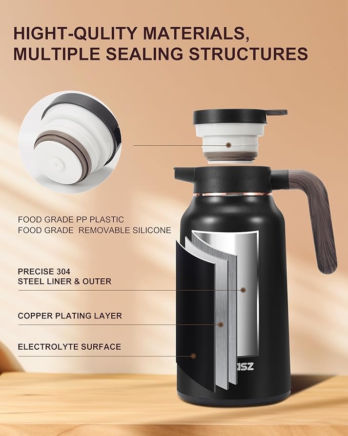 70 Oz Carafes for Hot Liquid, Stainless Steel Insulated Vacuum Thermal Coffee Carafes For Keeping Hot, 2.1 Liter Coffee Dispenser(silver)