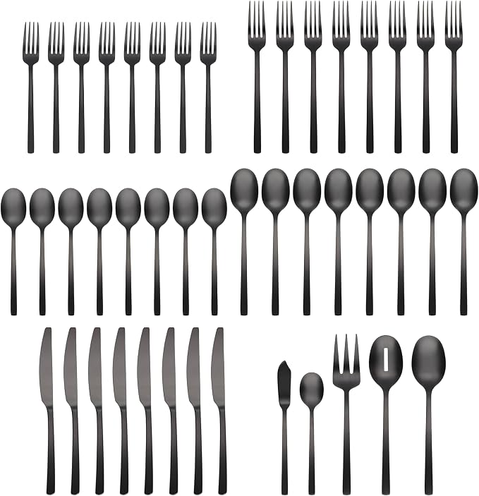 Cambridge Silversmiths Beacon Flatware Set, 18/0 Stainless Steel, Dishwasher Safe, Flatware Collection, Black Satin, 45-Piece, Service for 8 - Image 2
