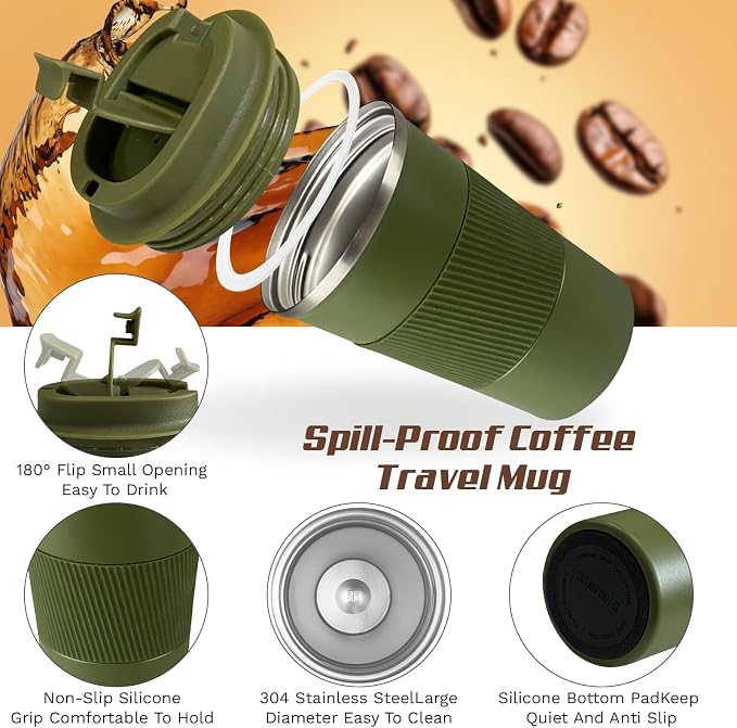 Vacuum Insulated Stainless Steel Travel Coffee Mug,Leak Proof Cup with Lid | 304 stainless steel mug with vacuum insulation, leak proof lid, silicone grip and car cup holder friendly design - Image 3