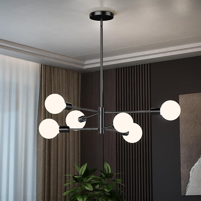 6-Light Modern Sputnik Chandelier, E26 Base Branch Height Adjustable,Mid Century Chandelier Pendant Light for Dining Room Hallway Bedroom Foyer Living Room Kitchen (Bulbs Not Included) by Unknown