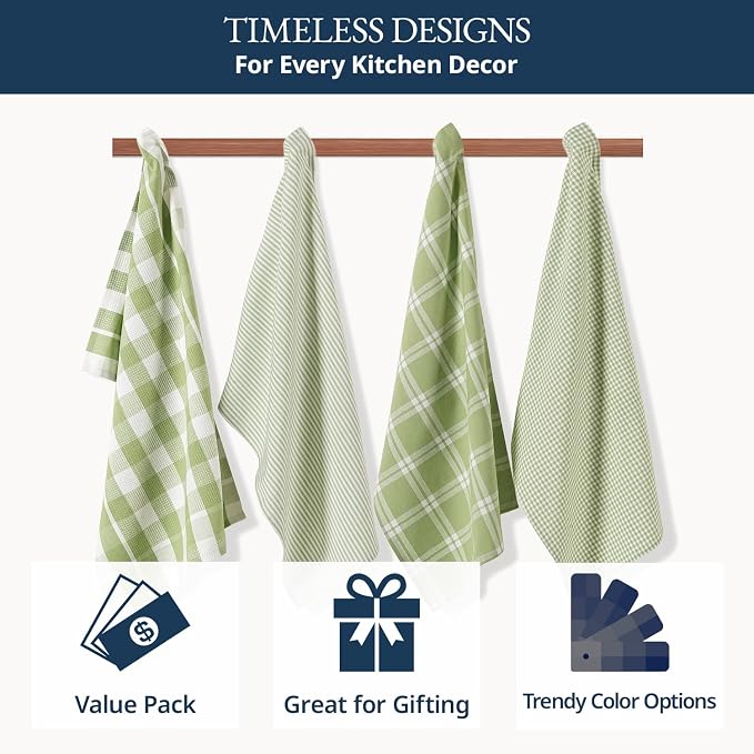 LANE LINEN Cotton Kitchen Towels Set, 4-Pack – Absorbent, Quick-Drying Dish Towels, 18" x 28" - Sage Green - Image 8