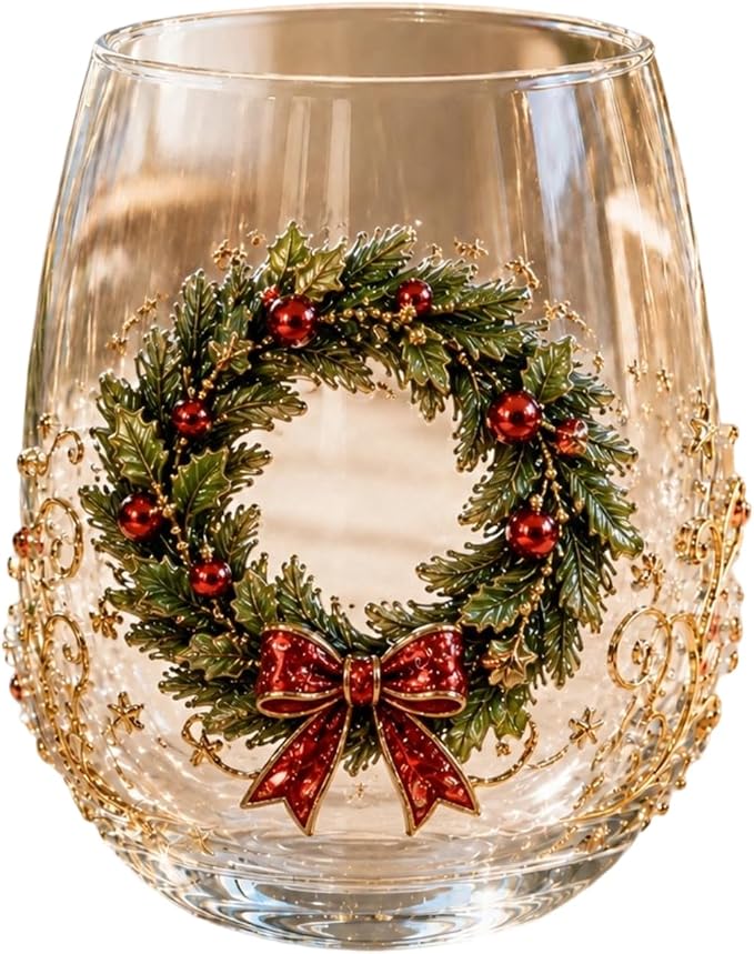 3D Christmas Glass Art Cup, Luxury Raised Holiday Glassware Collection | Cute Festive Stemless Wine Glasses,Artistic Holiday Table Ornaments,Perfect Christmas Home Decor Gifts for Various Beverages by Unknown