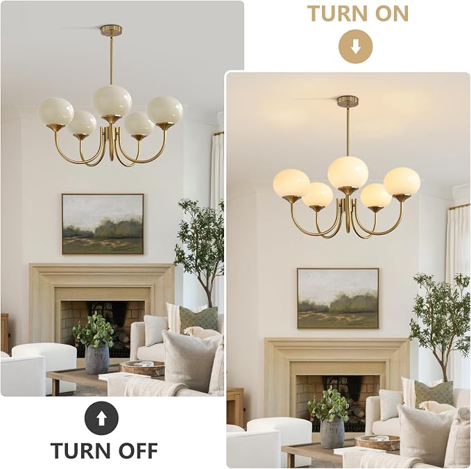 5 Light Mid Century Modern Chandelier Vintage Glass Globe Chandelier Brass Gold Ceiling Pendant Light Retro Chandeliers for Dining Room Kitchen - Image 4