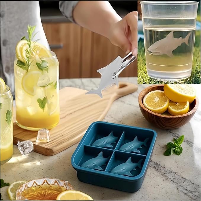 Shark Ice Mold for Whiskey & Cocktails – 3D Shark Silicone Ice Cube Molds with Easy Release, Reusable & Flexible Tray for Drinks, Coffee, Juice, Fun Party & Gift Idea