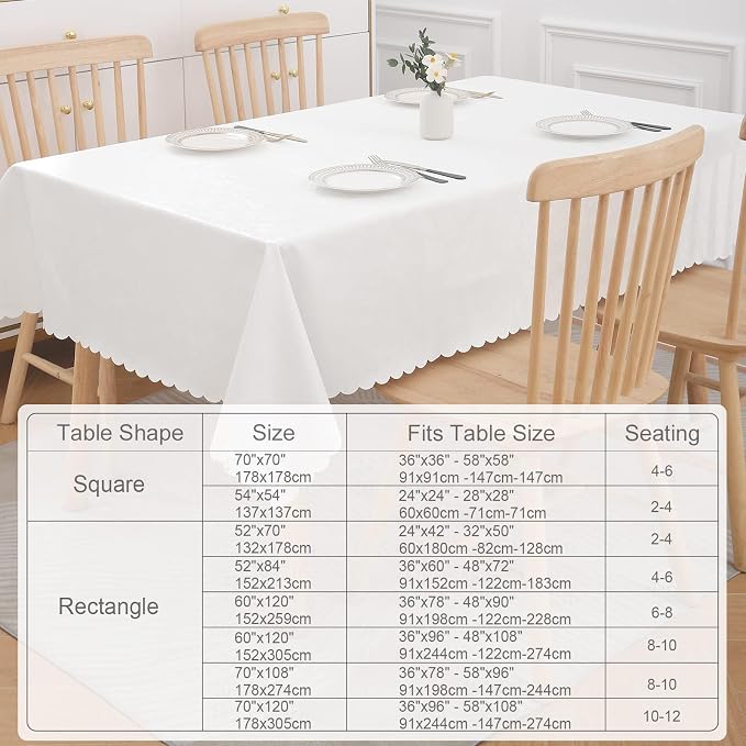 Smiry Rectangle Waterproof Heavy Duty Vinyl Tablecloths, 70 x 108 Inch | Wipeable Washable Floral Embossed Table Cover for Kitchen and Dining Room, Indoor & Outdoor Use, White - Image 6