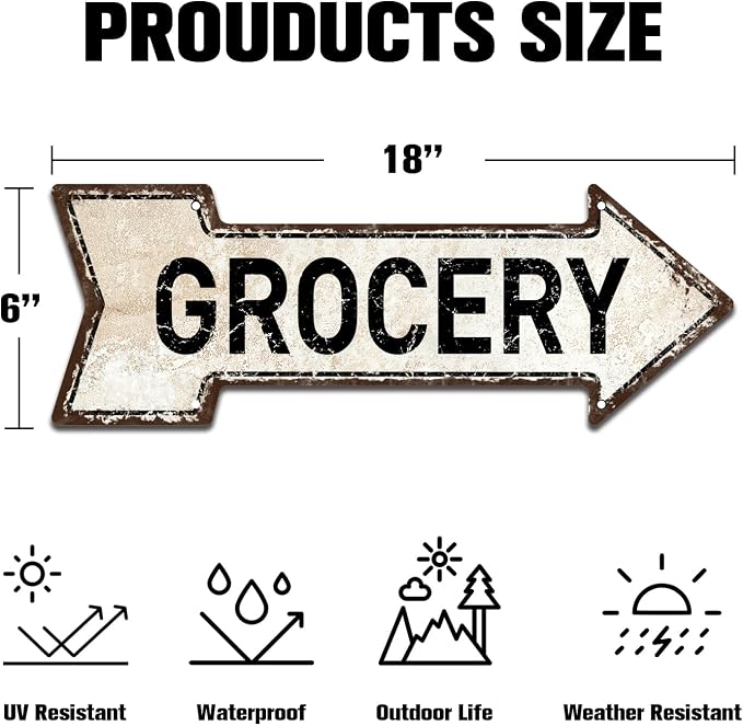 Mukuko Retro Arrow Metal Tin Sign Grocery Wall Decor Bar Restaurant 6" x 18" - Image 3
