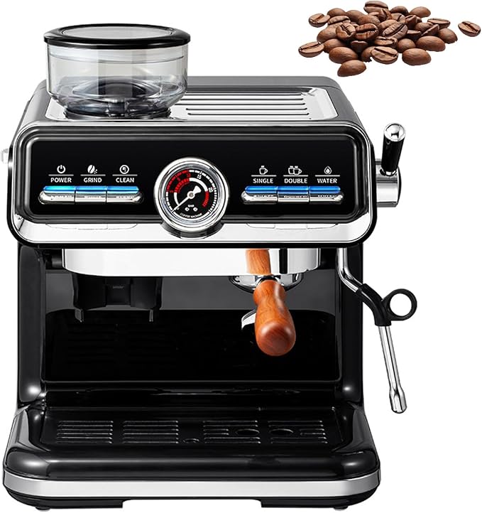 Semi-Automatic Espresso Machine with Grinder,20 Bar Pressure Espresso Maker,18 Grind Settings,2-in-1 Coffee Machine with Milk Frother for Home Barista by Unknown