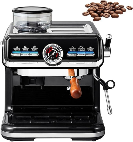 Semi-Automatic Espresso Machine with Grinder,20 Bar Pressure Espresso Maker,18 Grind Settings,2-in-1 Coffee Machine with Milk Frother for Home Barista by Unknown