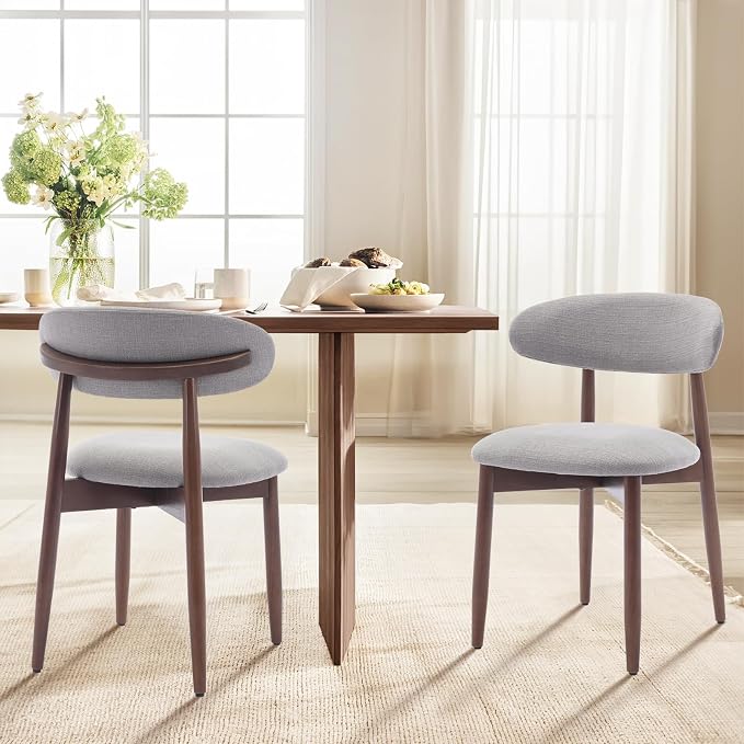 COLAMY Wooden Dining Chairs Set of 2, Modern Fabric Upholstered Dining Room Chair, Farmhouse Kitchen Chairs with Foot Pegs, Light Grey - Image 9