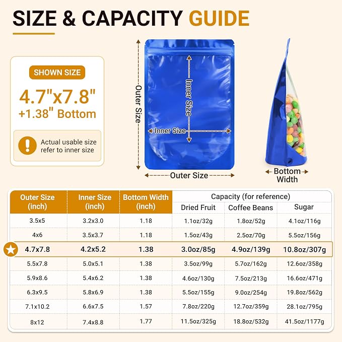 ANZNKU 100PCS Mylar Bags Resealable Small Smell Proof Bags(Blue, 4.7x7.8) | Stand Up Foil Pouches Clear Window, Sealable Bags for Small Business Packaging Snack Party Favors Candy Treats Food Storage - Image 2