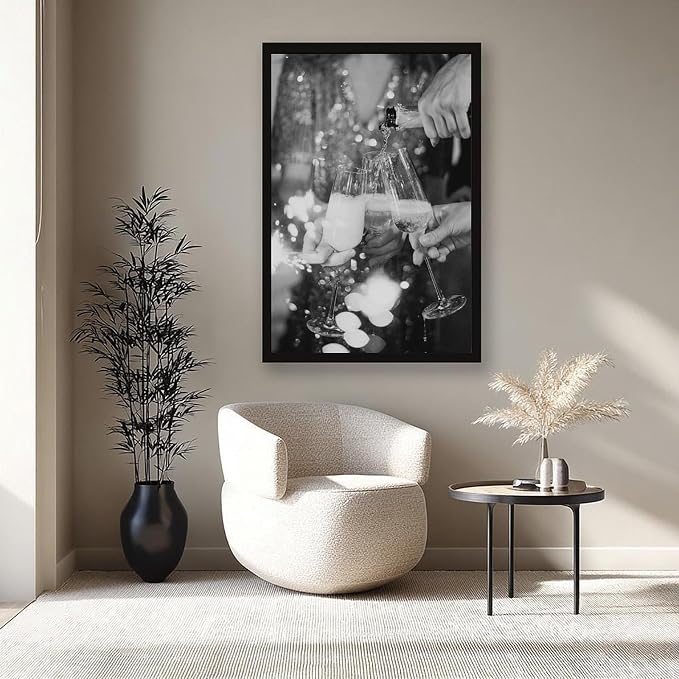 UXCBIA Pouring Champagne, Black And White, Cheers Poster, Bar Cart, Party, Celebration, Decor, Bar Wall Canvas Poster Wall Art Decor Print Picture Paintings for Living Room Bedroom Decoration Black F - Image 8
