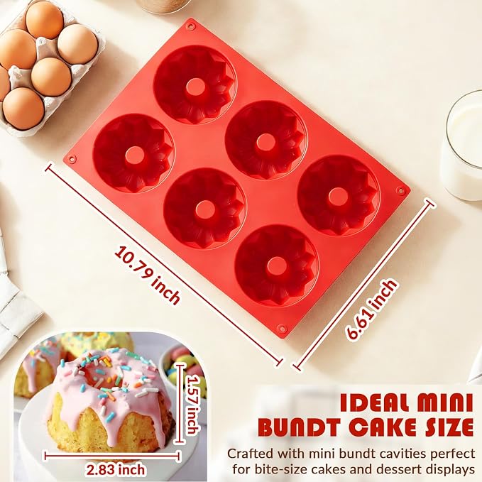 HKNMTT 2Pcs Mini Fluted Cake Pans 6-Cavity Non Stick Buntz Pan BPA Free | Food-Grade Silicone, Oven Safe, Easy Release, for Baking Cakes, Jelly, Brownie - Image 2