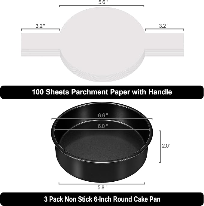 AWTBDP 6 Inch Cake Pans,3PCS Smash Cake Pans with 100PCS Parchment Paper | No-Stick Round Small Cake Pans Set for Baking Layer Cakes, Sturdy Baking Pan Set for Christmas Birthday, Dishwasher Safe - Image 2