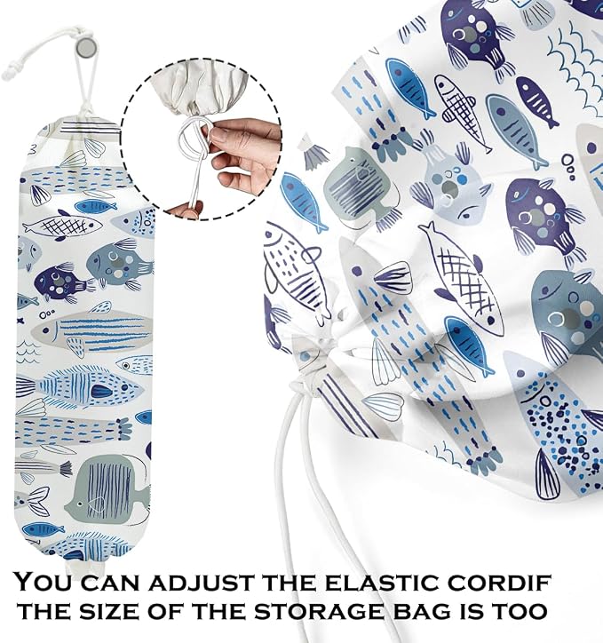 Fish Plastic Bag Holder, Blue Fish Grocery Bag Holder for Plastic Bags | Wall Mount Reusable Shopping Bags Storage Dispenser for Home Pantry Kitchen Farmhouse, Housewarming Gifts for Women Mom - Image 4