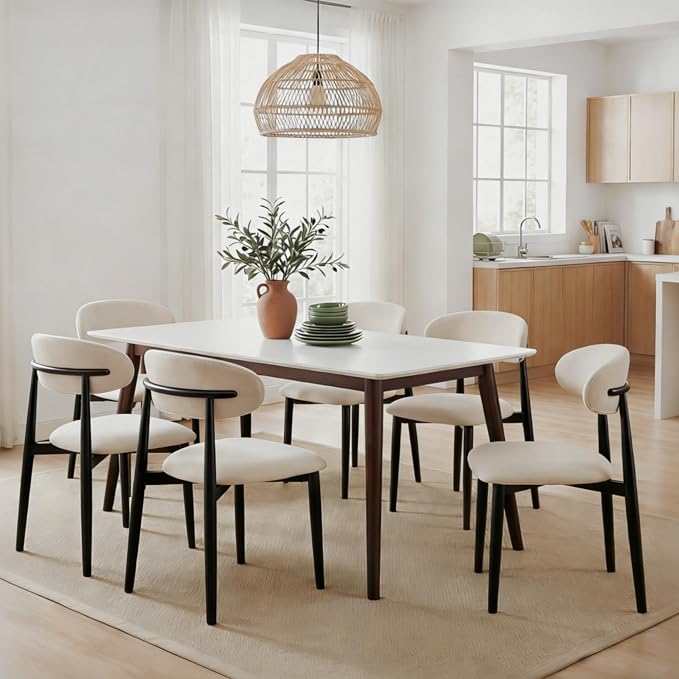 UVV Dining Chairs Set of 6, Metal Kitchen Chairs with Modern Fabric Upholstered for Dining Room, Beige - Image 3