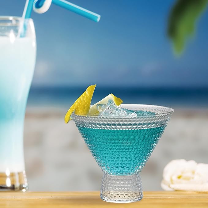 6Pcs Stemless Martini Glasses, 8.5oz Vintage Cocktail Glasses, Hobnail Drinking Glasses for Home Bar, Restaurant, Party - Image 6