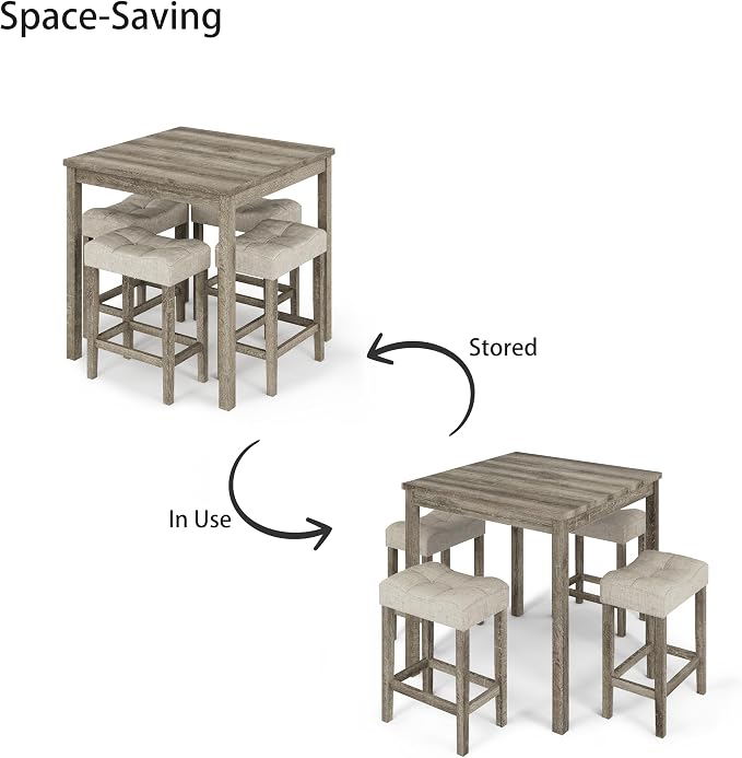 allamazing 5-Piece Counter Dinner Height Table Set, Indoor Modern Rectangular Dining Table Furniture Set for Kitchen, 35 inch Dining Table with 4 stools (1+4 Natural) - Image 3