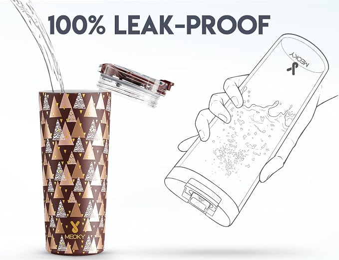 Meoky 24 oz Insulated Travel Coffee Mug: Leak Proof Lid, Cocoa Geometry | Stainless Steel Coffee Tumbler, Keeps Hot for 8 Hours or Cold for 24 Hours, Fits in Car Cup Holder, BPA Free - Image 5