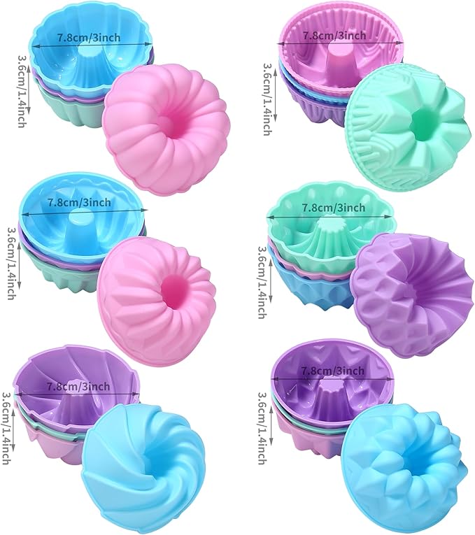 To Encounter 24-Pack Silicone Molds - Nonstick 3-Inch Silicone Donut Mold, Baking Cups, Donut Pan, Muffin, Jello, Bagel Pan - Oven, Microwave, Dishwasher Safe
