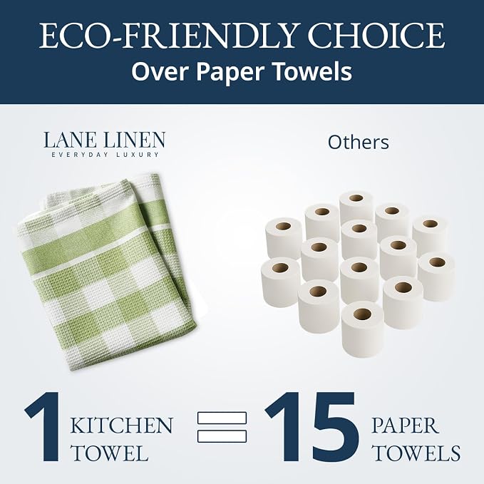 LANE LINEN Cotton Kitchen Towels Set, 4-Pack – Absorbent, Quick-Drying Dish Towels, 18" x 28" - Sage Green - Image 7