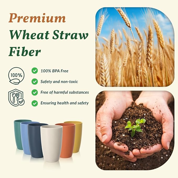 Homienly Unbreakable Plastic Cups Set Wheat Straw Cups 20 OZ Drinking Cups Reusable Camping Cups Stackable Tumblers Water Glasses Drinking Set Freezer Dishwasher Safe (6 PCS, Multi) - Image 4