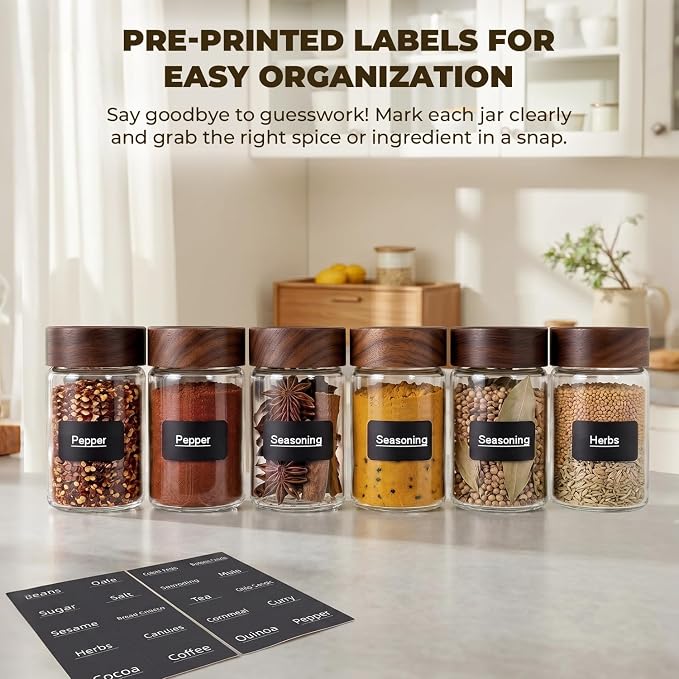 6 Pack 8 oz Glass Jars with Lids, Tall Small Mason Jars with Airtight Acacia Wood Lid, Glass Food Storage Containers for Coffee Bar, Loose Tea, Hot Cocoa & Apothecary Decor - Image 4
