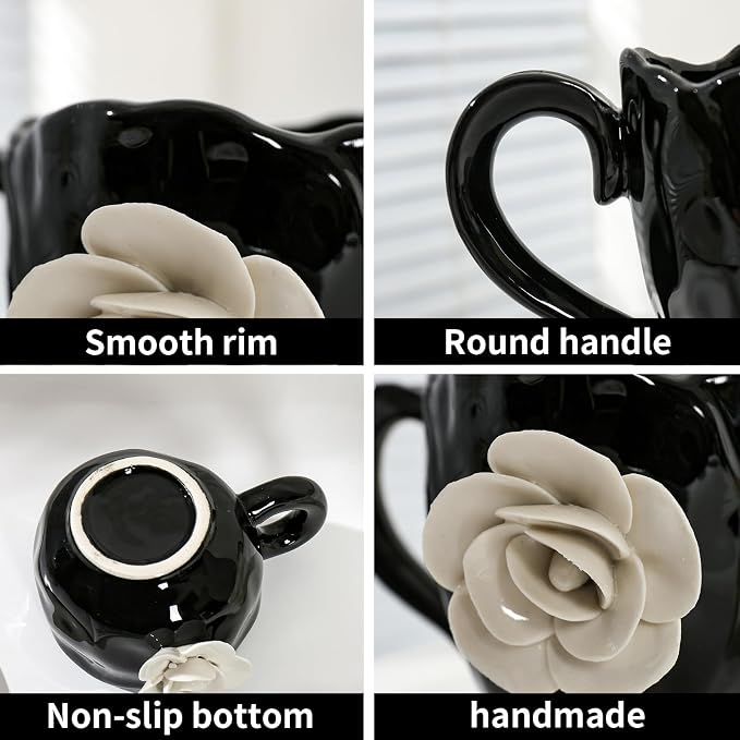Ceramic Cute Coffee Cups, Handmade Flower Tea Mugs, Gifts for Milk Coffee Tea Lovers 11OZ - Image 4