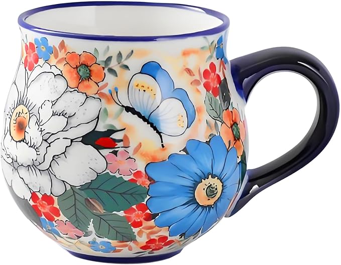 ALMA 12oz Handpainted Ceramic Tea Mugs | Microwave & Dishwasher Safe, Ideal for Morning Coffee Tea, Home Kitchen Dining Room Display, For Home Makers & Women by HandmadePotteryForHome
