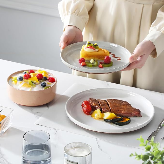 MALACASA Plates and Bowls Sets, 12 Pieces Modern Stoneware Dinnerware Set for 4 Kitchen Dinner Set Ceramic Dishware Dishes Set Microwave and Dishwasher Safe, Multicolor, Series TARA - Image 5