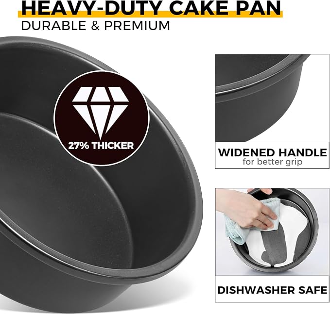 6 Inch Round Cake Pan Set for Baking with Healthy Parchment Paper, Nonstick Deeper Circle Cake Pans with Wider Grips, 3 Pieces Premium Layer Cake Tin, Cheesecake Mold, Huty Duty - Grey - Image 9