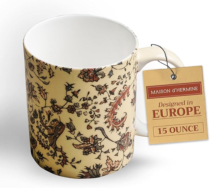 Maison d' Hermine Coffee Mug with Handles Tea Cups (15 Ounce, Pack of 1) | Fine Bone China Coffee Mugs for Hot Beverages Cappuccino Latte Home Restaurant Hotel Spring Summer -Lakshmi - Arum by MaisondHermine
