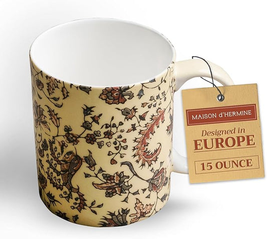 Maison d' Hermine Coffee Mug with Handles Tea Cups (15 Ounce, Pack of 1) | Fine Bone China Coffee Mugs for Hot Beverages Cappuccino Latte Home Restaurant Hotel Spring Summer -Lakshmi - Arum by MaisondHermine